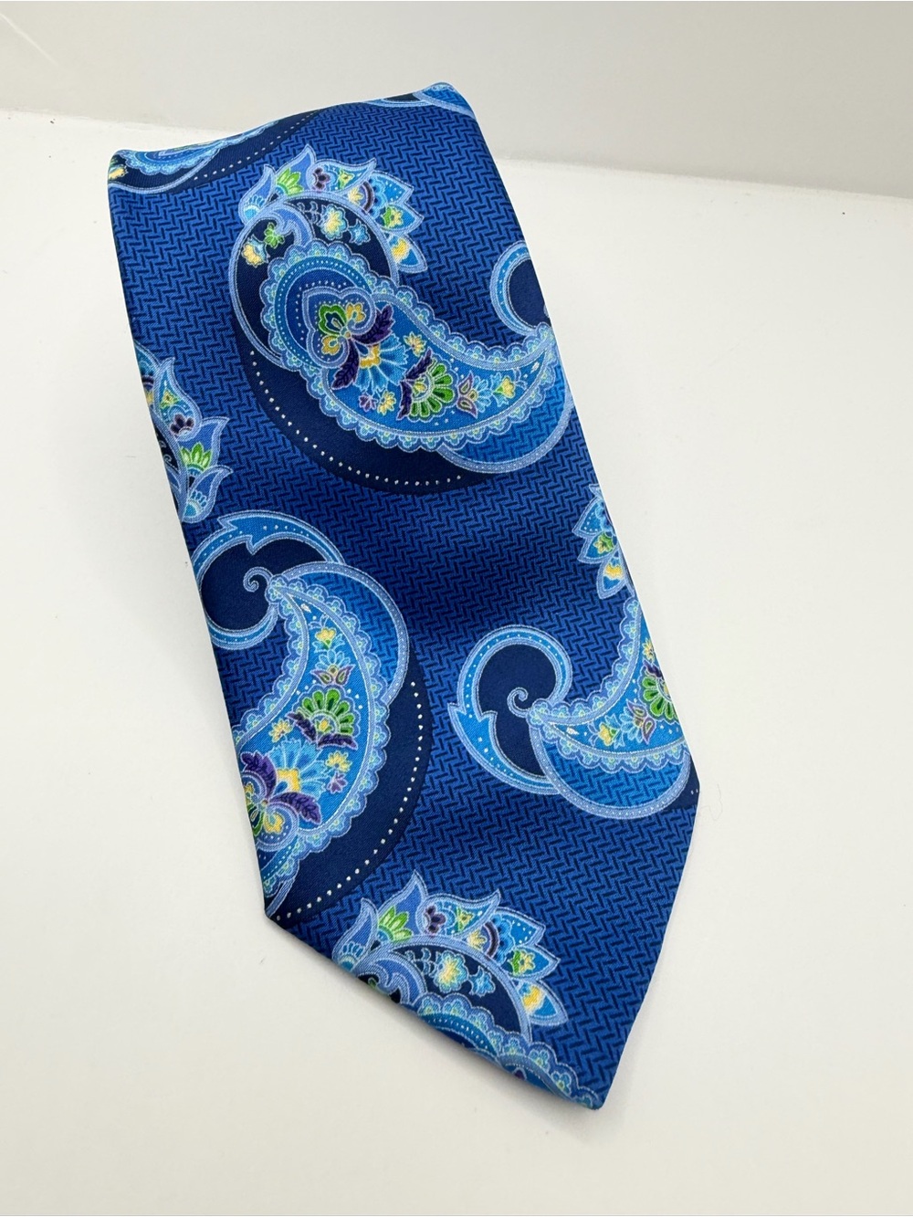 Geoffrey Beene Navy and Bright Blue Paisley Silk Tie